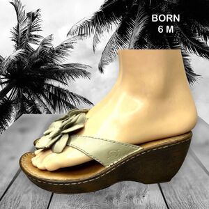 Born Off White Leather Flower Platform Wedge Sandal Womens Size 6M